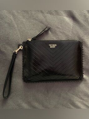 Victoria's Secret Black Perforated Patent Wristlet Clutch